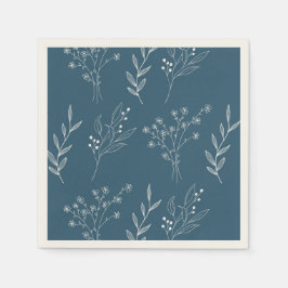 Navy Corner Floral Boho Wedding Serviette