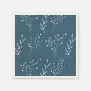 Navy Corner Floral Boho Wedding Serviette