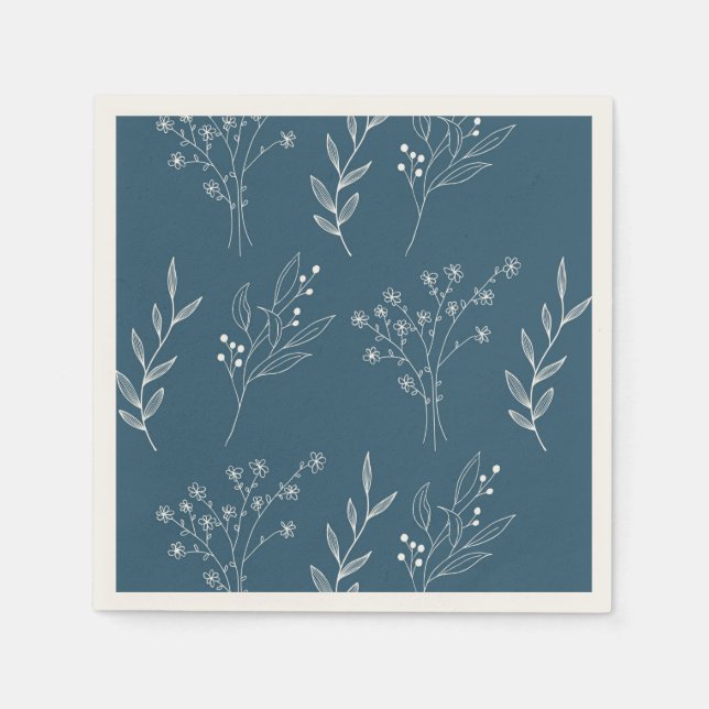 Navy Corner Floral Boho Wedding Serviette (Vorderseite)