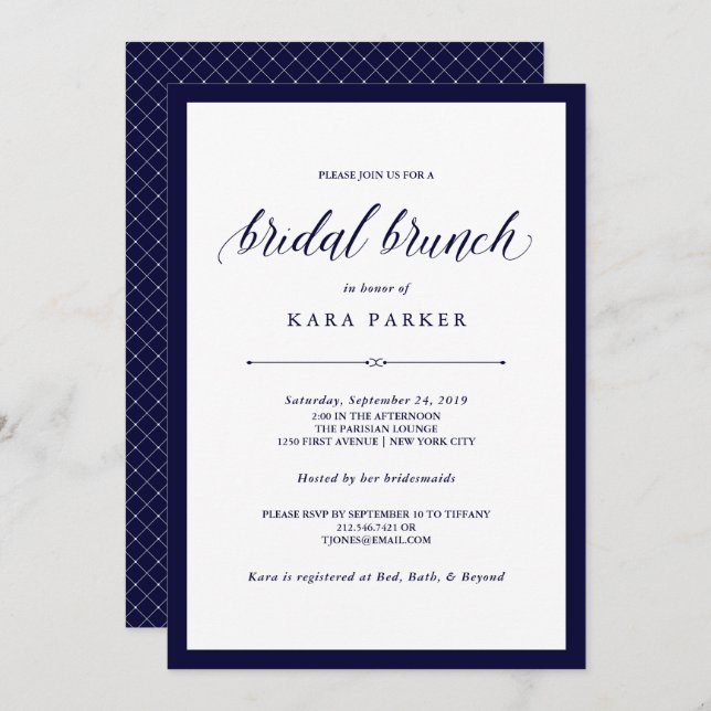 Navy Couture | Elegant Bridal Brunch Einladung (Vorne/Hinten)