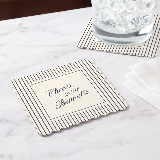 Navy & Cream Klassische Schrift Hochzeit Untersetzer (Von Creator hochgeladen)