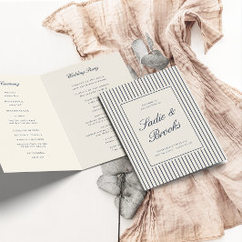 Navy & Cream Klassische Schrift Pinstripe-Hochzeit Programm