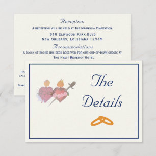 Navy & Creme Zwei Herzen Katholische Hochzeit Begleitkarte