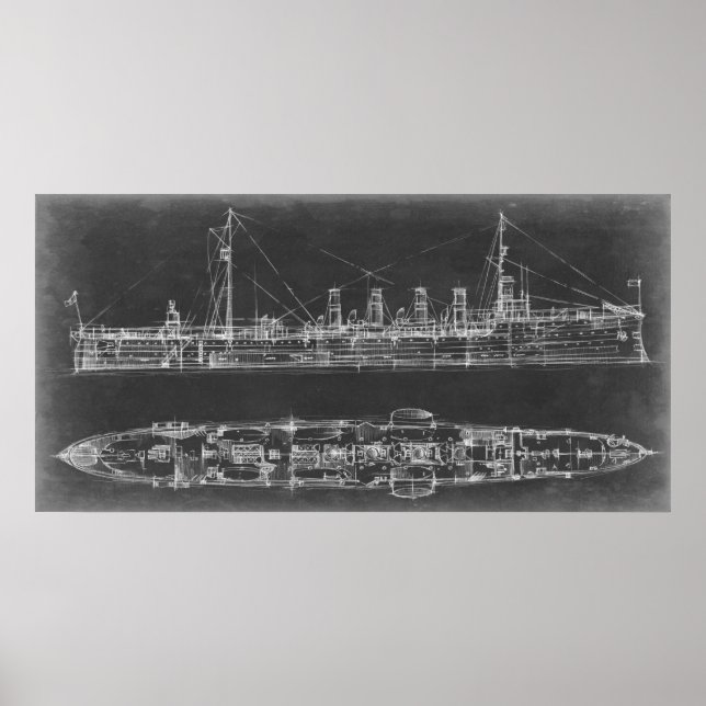 Navy Cruiser Blueprint Poster (Vorne)