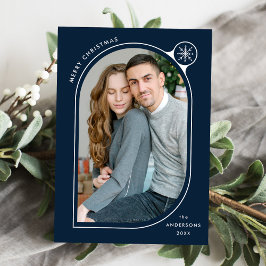 Navy Curry Frame Snowflake Foto Feiertagskarte