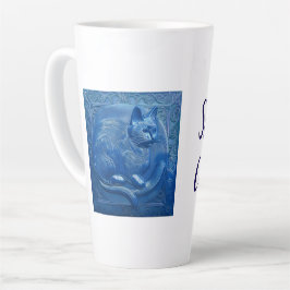 Navy Custom Art Nouveau Cat Lady Milchtasse