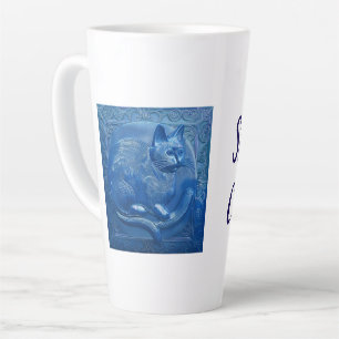 Navy Custom Art Nouveau Cat Lady Milchtasse