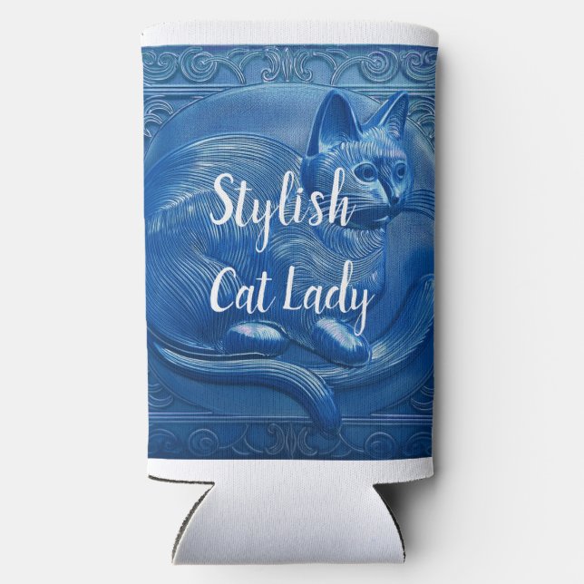 Navy Custom Art Nouveau Cat Lady Selters Dosenkühler (Rückseite)