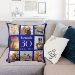 Navy Custom Foto Collage Geburtstag Kissen<br><div class="desc">Ein einzigartiges Geschenk für einen 21. Geburtstag,  das ihr Leben mit einer Collage von 8 Ihrer eigenen Fotos,  Bilder feiert. Personalisieren und fügen Sie ihren Namen,  Alter und ein Datum. Ein marineblauer blauer Hintergrund,  weißer Text. Der Name ist mit einem modernen handgeschriebenen Stilskript geschrieben.</div>