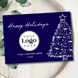 Navy Custom Logo Christmas Business Thank You Card Feiertagskarte