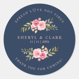 Navy Custom Pink Garland Wreath Wedding Sanitizer Runder Aufkleber