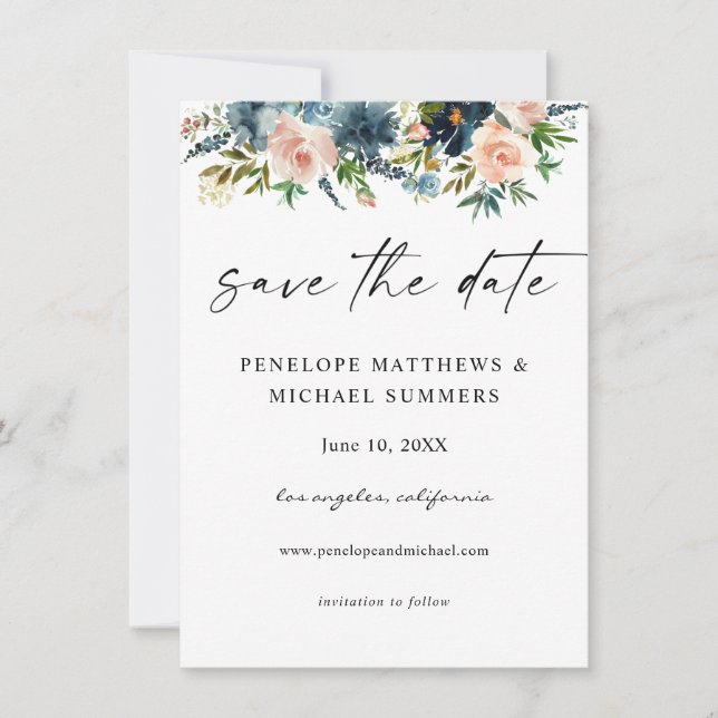 Navy D Blue & Pink Save the Date Foto V2 (Vorderseite)
