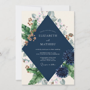 Navy-Dahlia-Blatt-Hochzeit Einladung