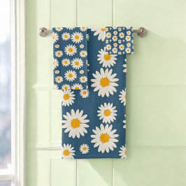 Navy Daisy Floral Bohemisch Botanisches Muster Badhandtuch Set