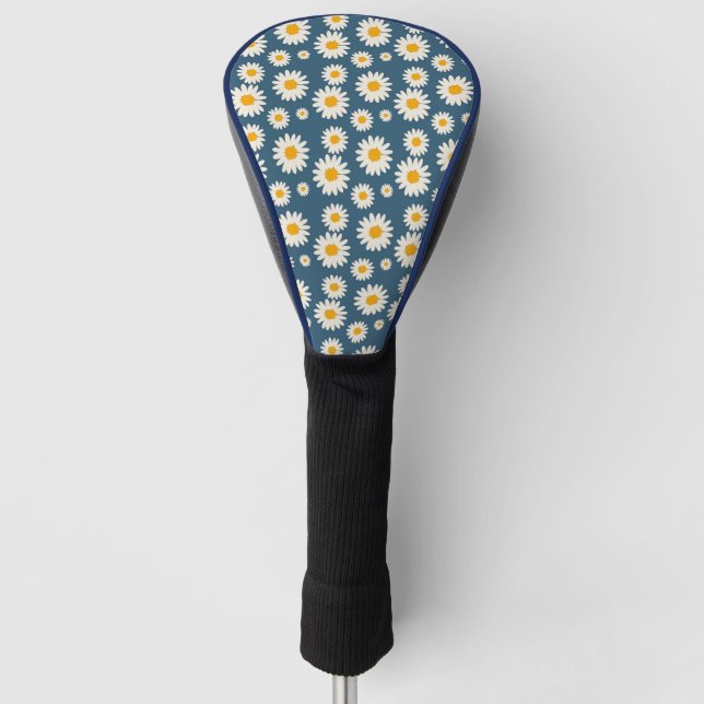 Navy Daisy Floral Bohemisch Botanisches Muster Golf Headcover (Vorderseite)