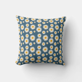 Navy Daisy Floral Bohemisch Botanisches Muster Kissen