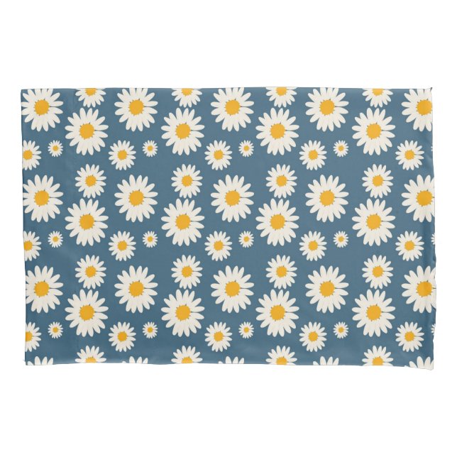 Navy Daisy Floral Bohemisch Botanisches Muster Kissenbezug (Vorderseite)