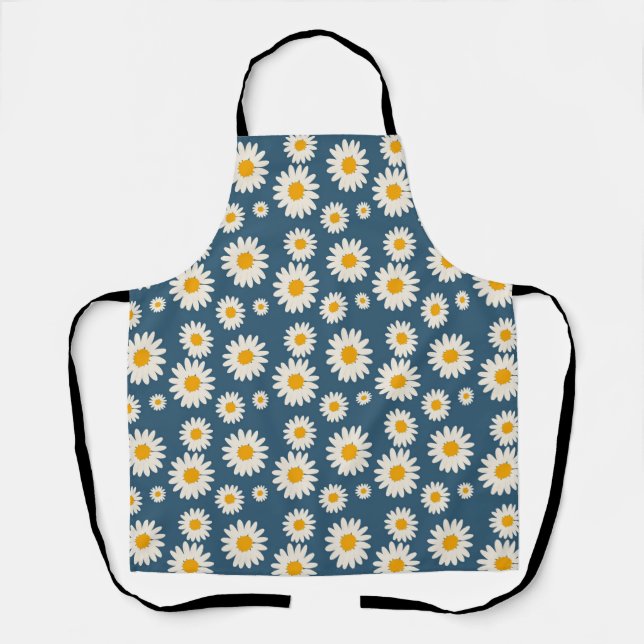 Navy Daisy Floral Bohemisch Botanisches Muster Schürze (Vorderseite)