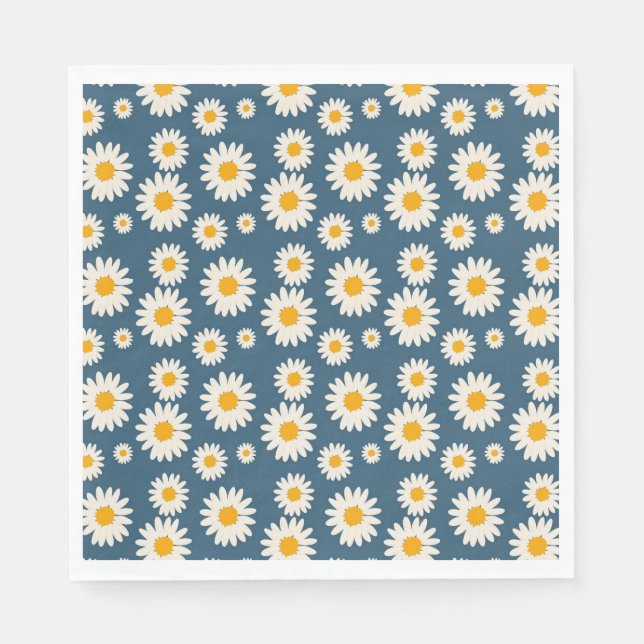 Navy Daisy Floral Bohemisch Botanisches Muster Serviette (Vorderseite)