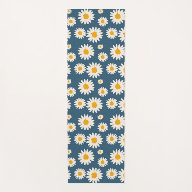 Navy Daisy Floral Bohemisch Botanisches Muster Yogamatte (Vorderseite)