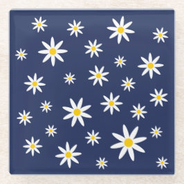 Navy Daisy Glass Untersetzer