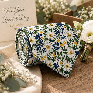 Navy Daisy- und Senfblumenmuster Krawatte