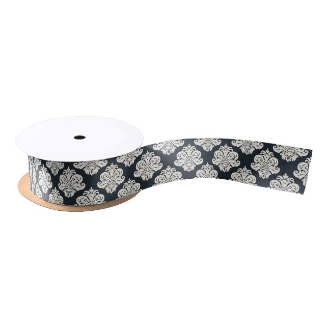 Navy Damask Wohngestaltung Designer Satinband (Spule)