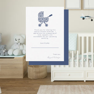 Navy Damast Kinderwagen Baby Shower  Dankeskarte
