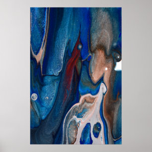 Navy Dark Blue Abstrakt Stripes Metallic Fluid Art Poster