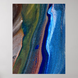 Navy Dark Blue Abstrakt Stripes Metallic Fluid Art Poster