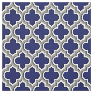 Navy Dark Gray marokkanisches Quatrefolienmuster # Stoff