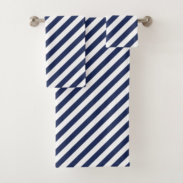 Navy Diagonal Stripes Bath Handtuch Set (Insitu)