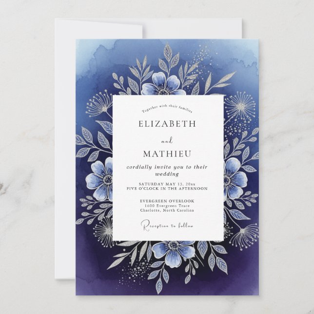 Navy Divine Winterhochzeit Einladung (Vorderseite)