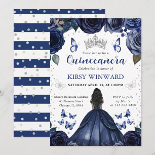 Navy Dress Dunkle Haut Prinzessin Quinceanera Einladung