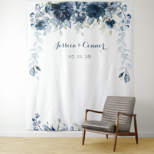 Navy Dusty Blue Blumen Eukalyptus Grün Hochzeit Wandteppich