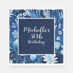 Navy Dusty Blue Blumen zum 50. Geburtstag Serviette