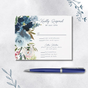Navy & Dusty Blue Elegante Wasserfarben RSVP Karte