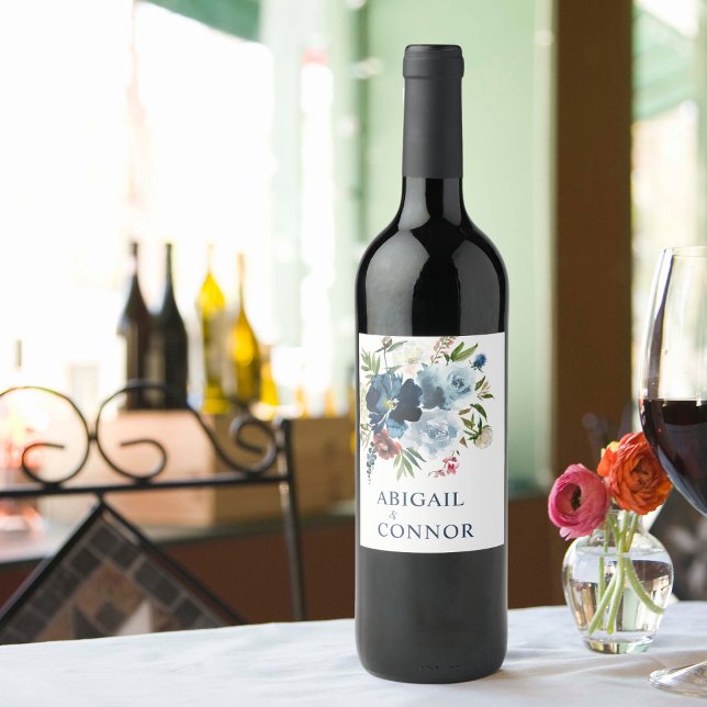 Navy & Dusty Blue Elegante Wasserfarben Weinetikett (Von Creator hochgeladen)