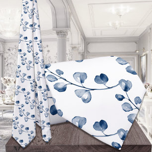 Navy Dusty Blue Eucalyptus Wedding Party Krawatte