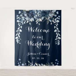 Navy Dusty Blue Eucalyptus Willkommen bei unserer  Wandteppich