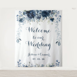 Navy Dusty Blue Eucalyptus Willkommen bei unserer  Wandteppich