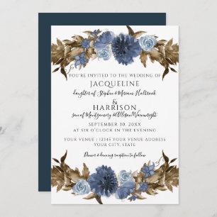Navy Dusty Blue Floral Fall Sepia Grüne Hochzeit Einladung