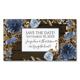 Navy Dusty Blue Floral Rustic Wood Magnetische Visitenkarte