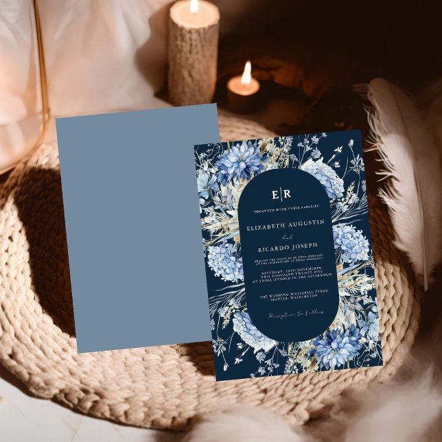 Navy Dusty Blue Floral Spring Bloom Wedding Einladung (Von Creator hochgeladen)