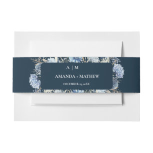 Navy Dusty Blue Floral Spring Bloom Wedding Einladungsbanderole
