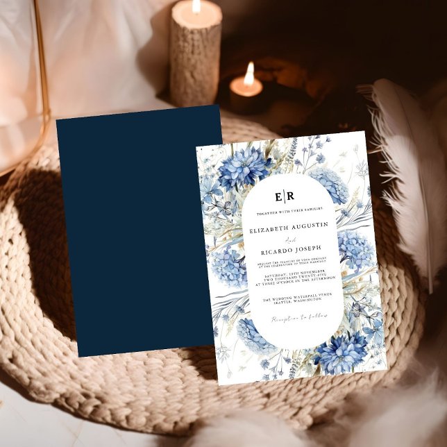 Navy Dusty Blue Floral Spring Bloom Wedding Invita Einladung (Von Creator hochgeladen)