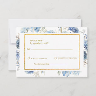 Navy Dusty Blue Floral Spring Bloom Wedding RSVP Karte