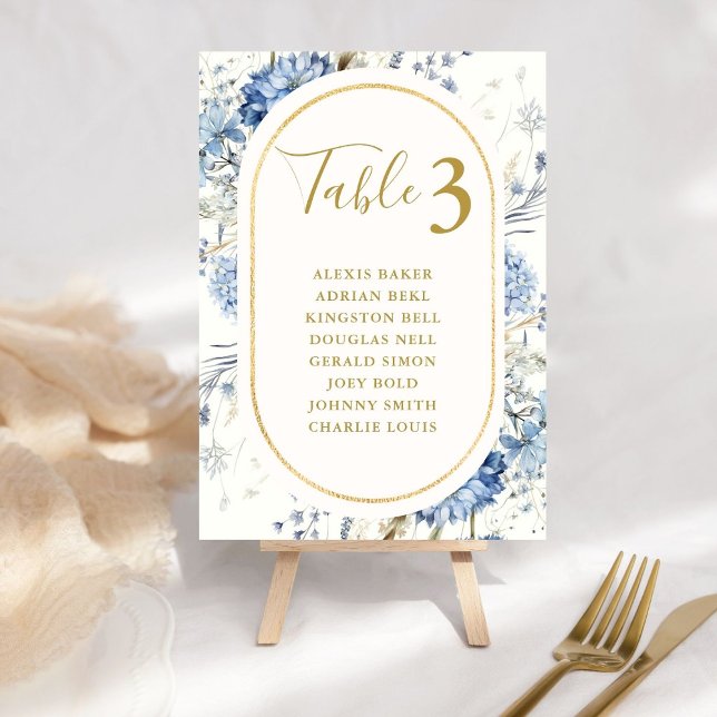 Navy Dusty Blue Floral Spring Bloom Wedding Tischnummer (Von Creator hochgeladen)