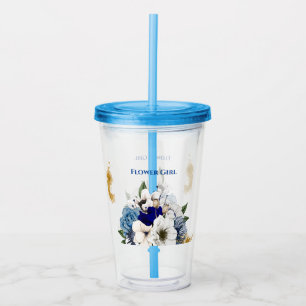 Navy Dusty Blue Ivory Floral Gold Spritzer Acryltrinkbecher
