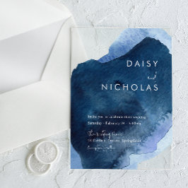 Navy Dusty Blue Ocean Watercolor Wedding Acryleinladungen
